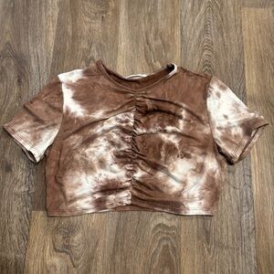 Win Win Brown & White Tie-Dye Scrunch Crop Top – Women’s Approx. Size S